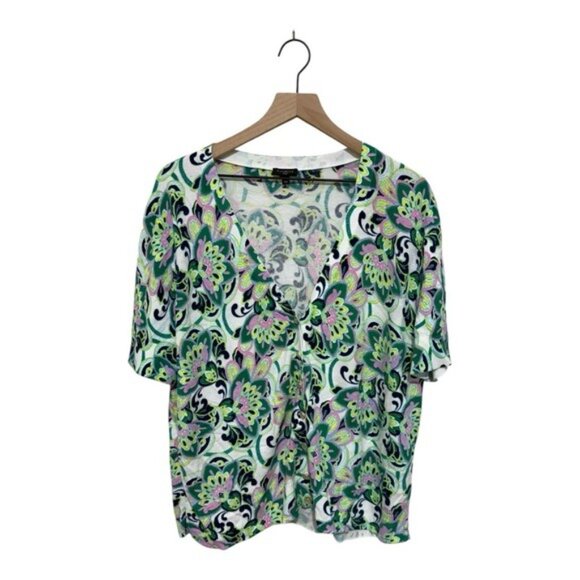 Talbots Kelly Blooming Paisley V-Neck Full Needle Cardigan Elbow Sleeve Women’s - Picture 2 of 8